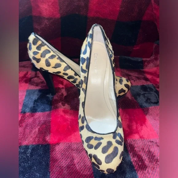 Calvin Klein ‘Kendall’ Faux Fir Leopard Heels, SZ 8M